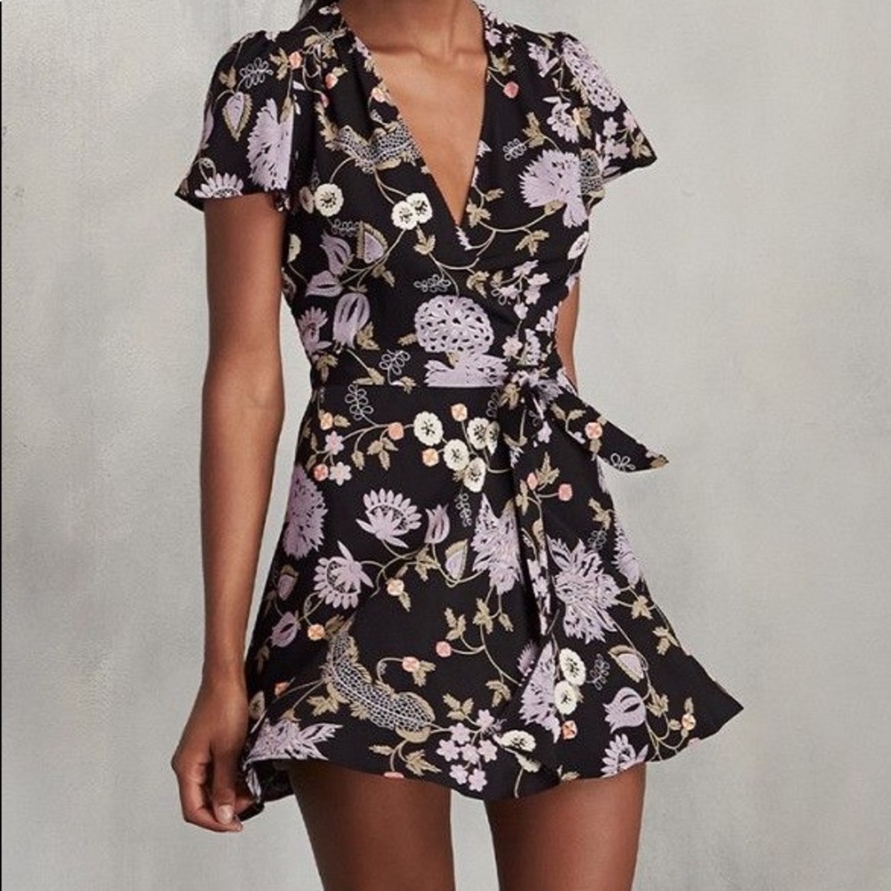 Reformation penny wrap dress black floral XS
